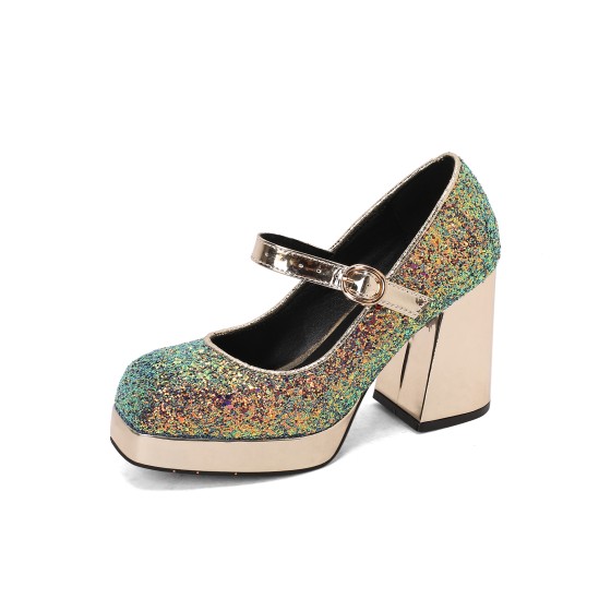 Metal Fashion Glitter Coarse Heel Women's Single Shoes
