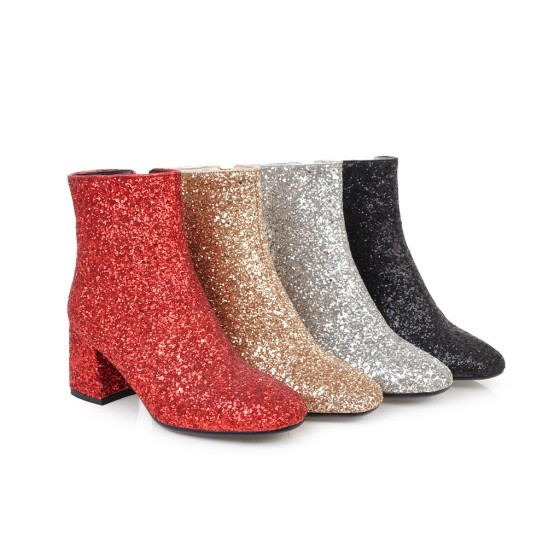 Fashion Women's Ankle Boots with Metallic Sequins