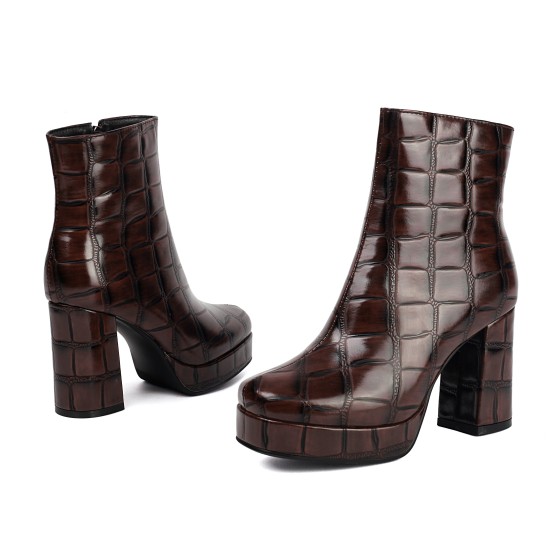 Fashion PU thick heel waterproof platform thick heel short boots