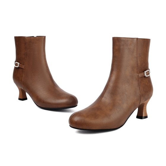 Fashion PU lace up low heeled women's short boots