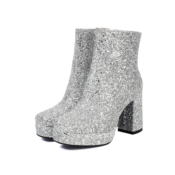Metal fashion sequin thick heel boots